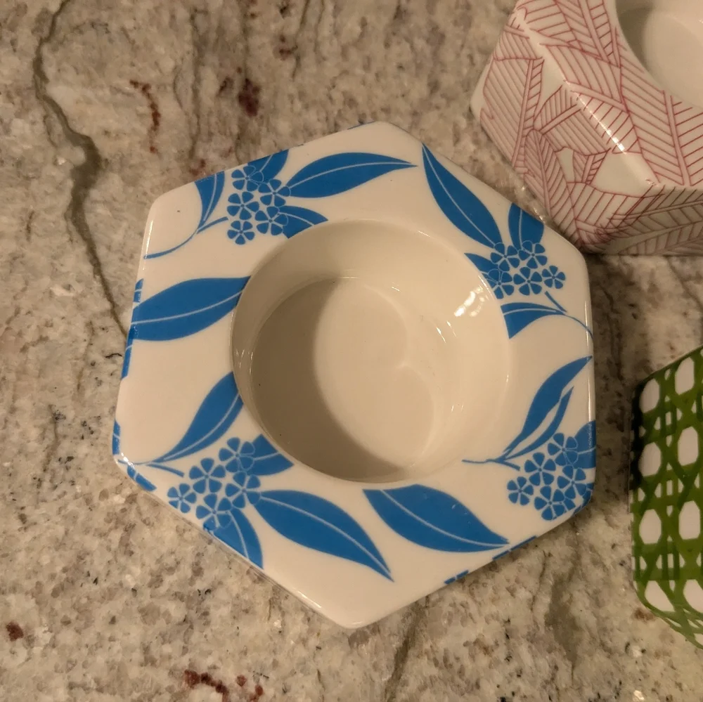 Partylite Ceramics 3 Hexagon Colorful Votive Tealight Candle Holders NEW Box - Picture 13 of 13